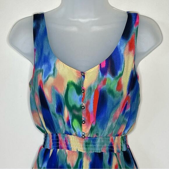 ANTHROPOLOGIE Maeve | aloisia colorful 100% silk watercolor maxi dress size 0 - Picture 4 of 8